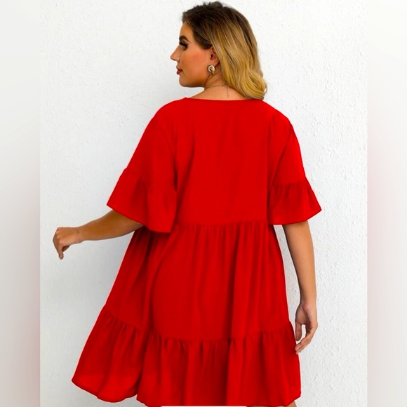 Plus Solid Ruffle Hem Smock Dress - Picture 2 of 3